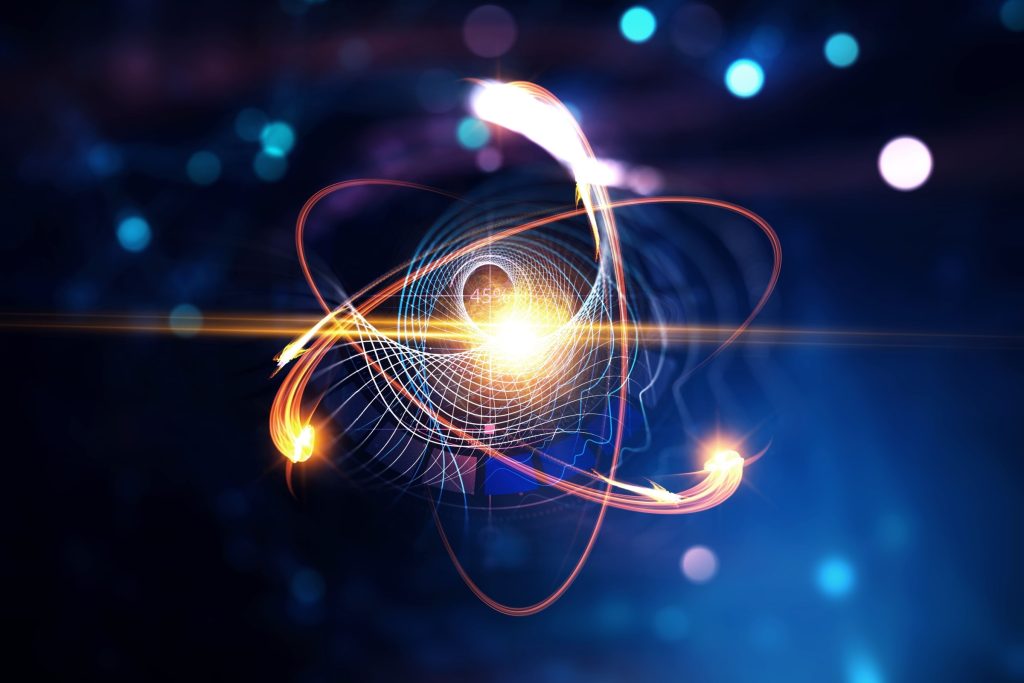 Nanotechnology, Molecule model image . Mixed media.