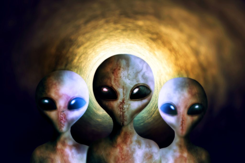 Would Aliens Do Physics the Way Humans Do? Alien, extraterrestrial or earth invasion from outer space, futuristic fantasy or scifi on a background. Portrait, creature or monster from a galaxy, universe or surreal cosmos at night in the dark